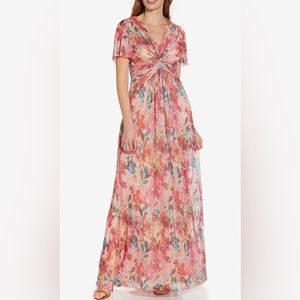 ADRIANNA PAPELL, NWT, size 16, Floral Twist Front Gown, pink/multi